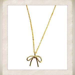 Dainty Minimalist Gold Ribbon Bow Pendant Necklace, 21” Long, Handmade
